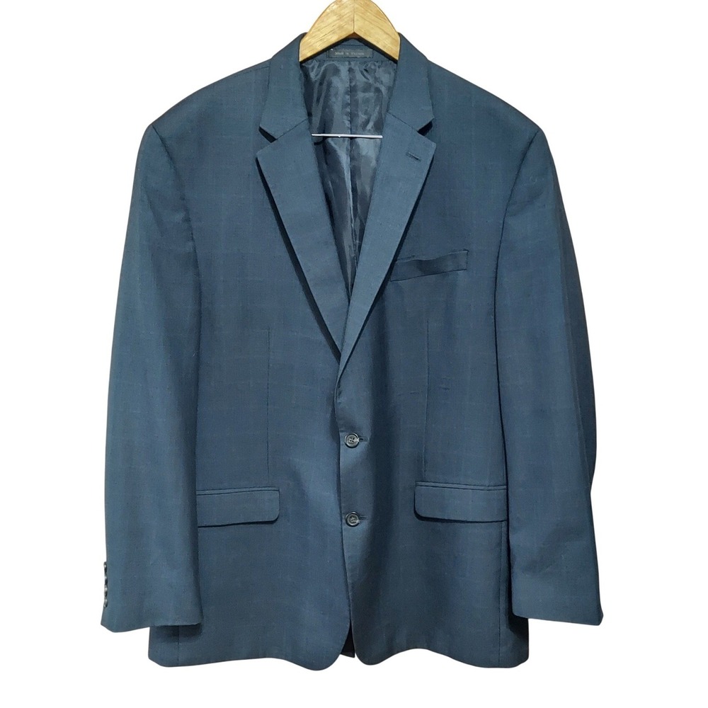 Chaps Mens Size 50XL Blue Textured Grid Blazer Jacket Single Breasted